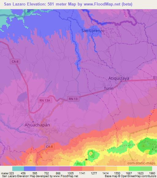 San Lazaro,El Salvador Elevation Map