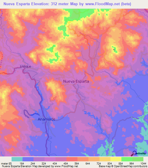 Nueva Esparta,El Salvador Elevation Map