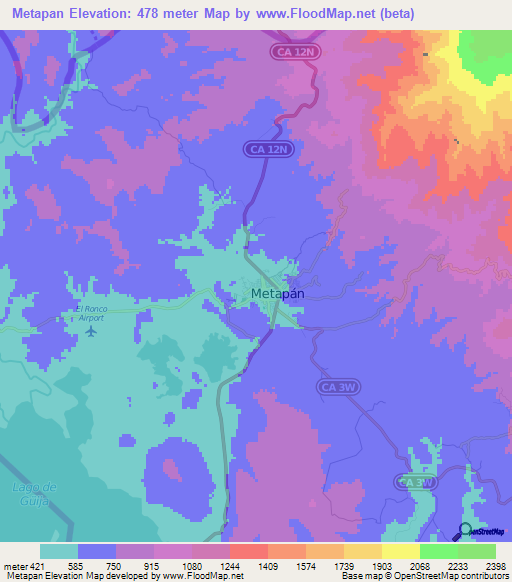 Metapan,El Salvador Elevation Map