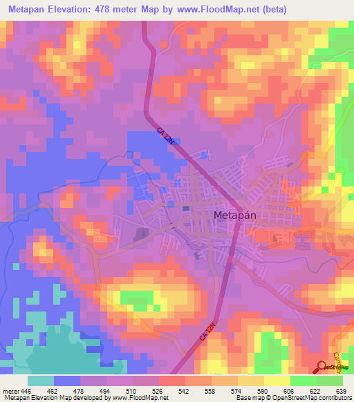 Metapan,El Salvador Elevation Map