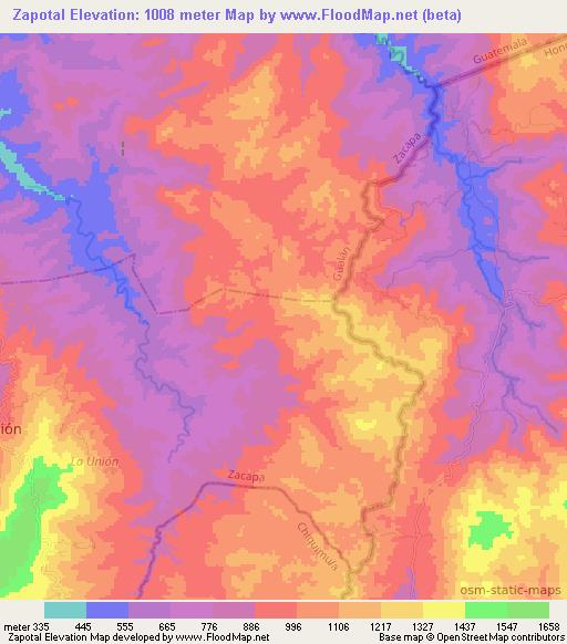 Zapotal,Guatemala Elevation Map