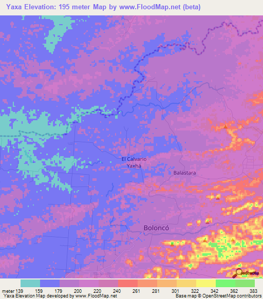 Yaxa,Guatemala Elevation Map