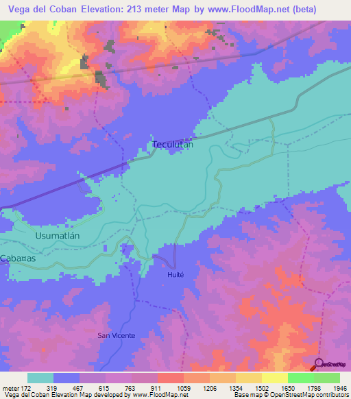 Vega del Coban,Guatemala Elevation Map