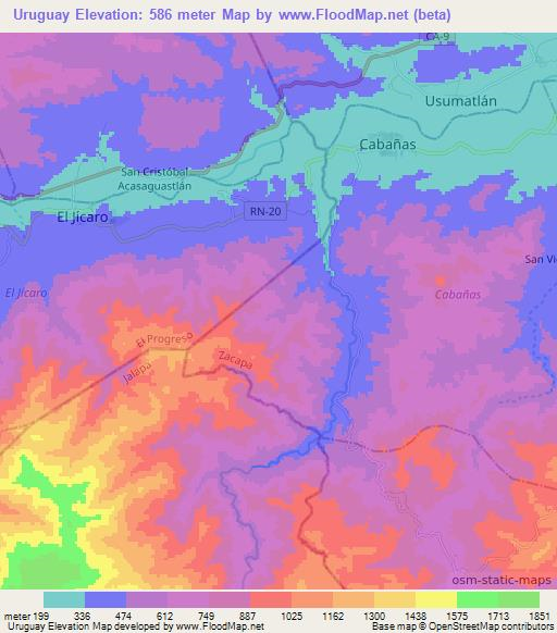 Uruguay,Guatemala Elevation Map