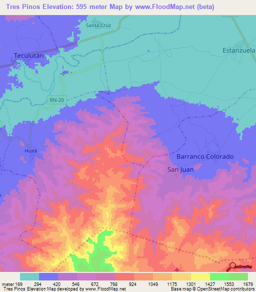 Tres Pinos,Guatemala Elevation Map