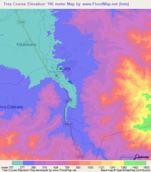 Tres Cruces,Guatemala Elevation Map