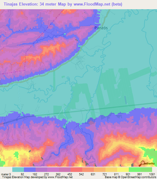 Tinajas,Guatemala Elevation Map