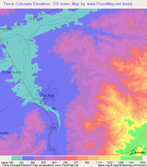 Tierra Colorada,Guatemala Elevation Map