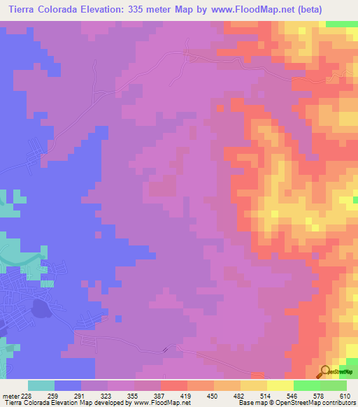 Tierra Colorada,Guatemala Elevation Map