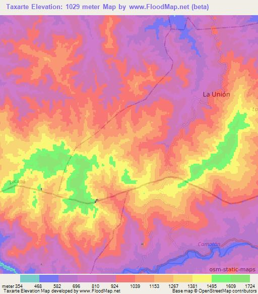 Taxarte,Guatemala Elevation Map