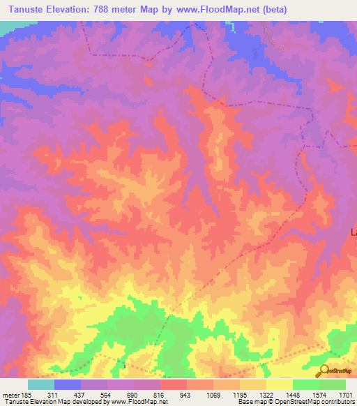 Tanuste,Guatemala Elevation Map