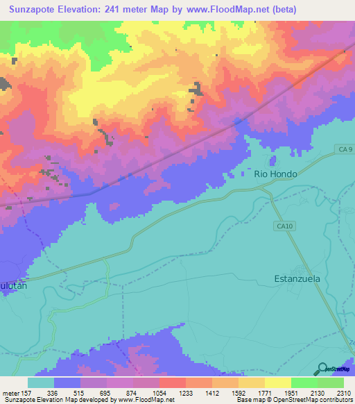 Sunzapote,Guatemala Elevation Map