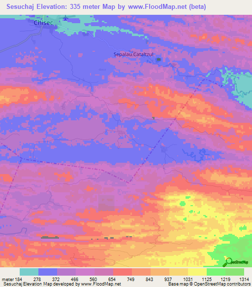 Sesuchaj,Guatemala Elevation Map