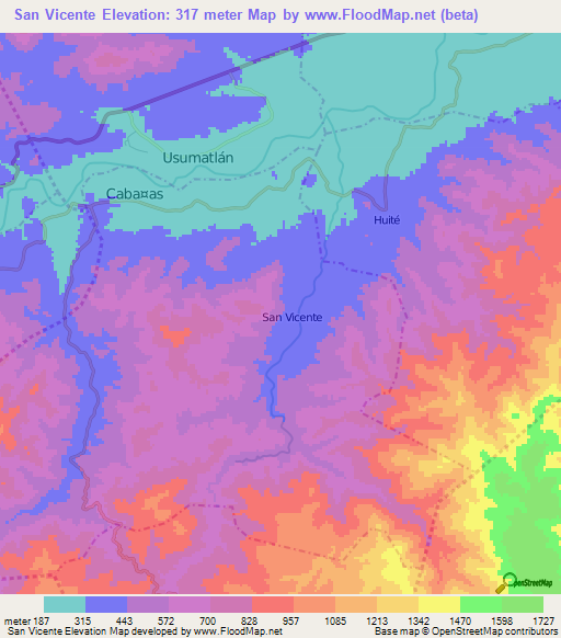 San Vicente,Guatemala Elevation Map