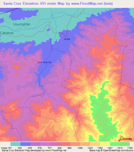 Santa Cruz,Guatemala Elevation Map