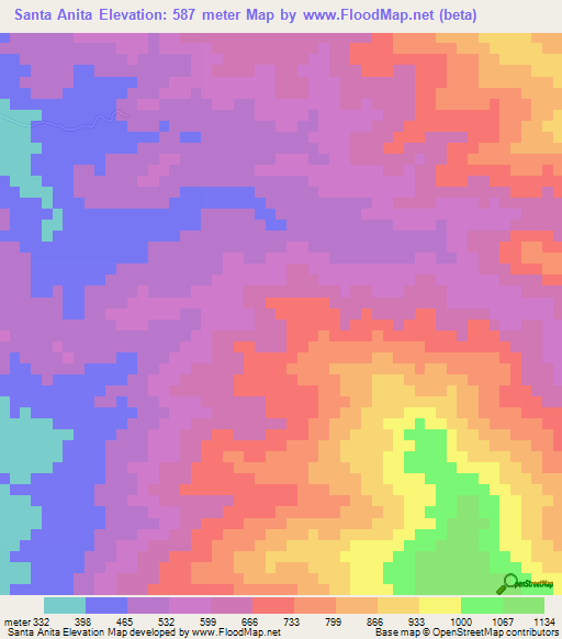 Santa Anita,Guatemala Elevation Map