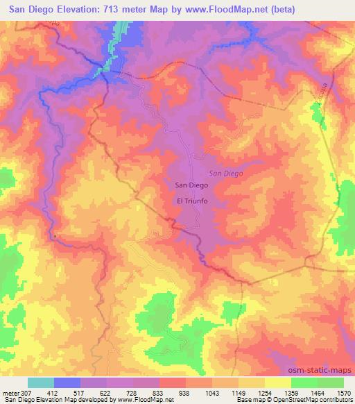 San Diego,Guatemala Elevation Map