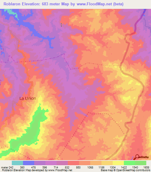 Roblaron,Guatemala Elevation Map