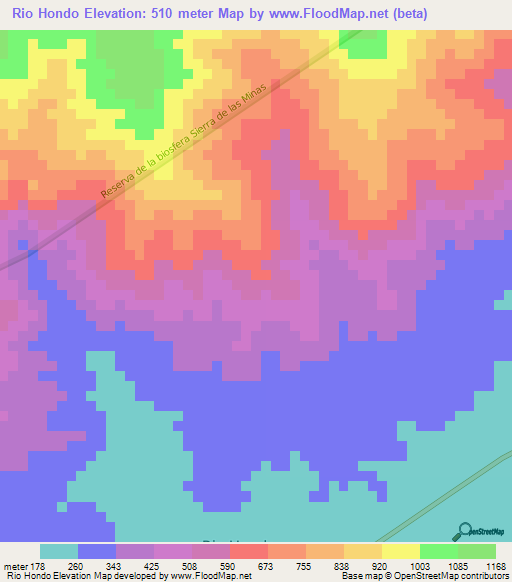 Rio Hondo,Guatemala Elevation Map