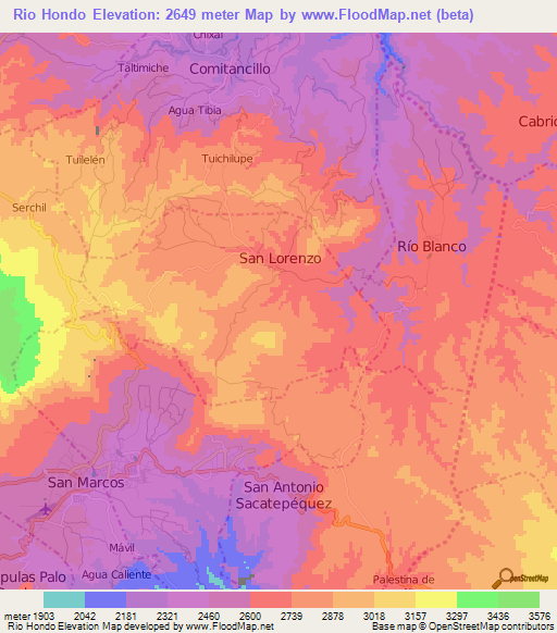 Rio Hondo,Guatemala Elevation Map