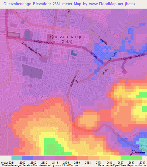 Quetzaltenango,Guatemala Elevation Map