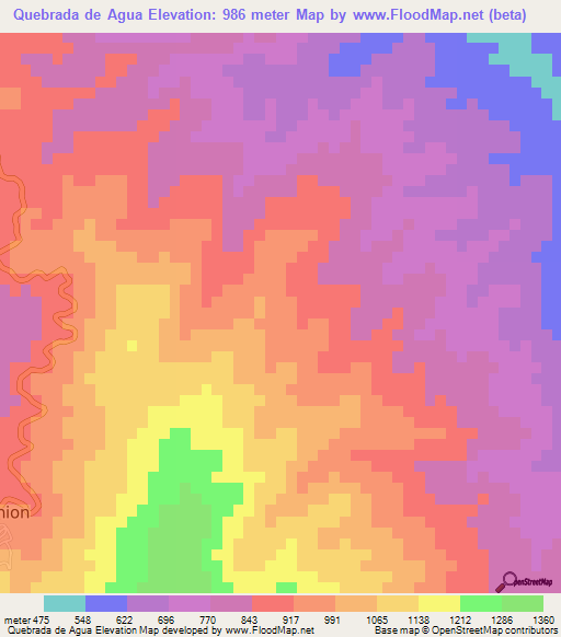 Quebrada de Agua,Guatemala Elevation Map