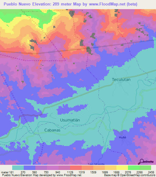 Pueblo Nuevo,Guatemala Elevation Map