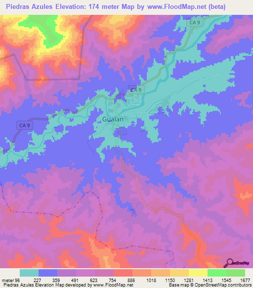 Piedras Azules,Guatemala Elevation Map