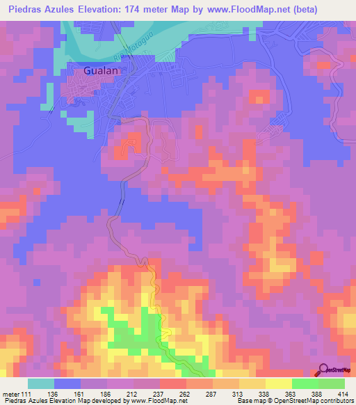 Piedras Azules,Guatemala Elevation Map