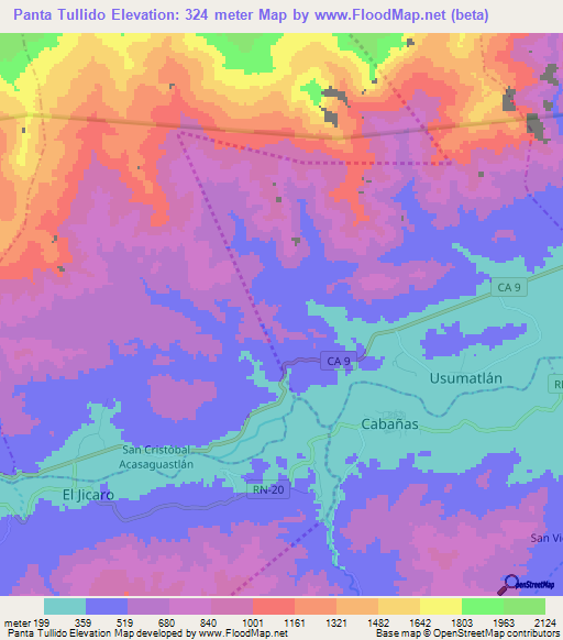 Panta Tullido,Guatemala Elevation Map