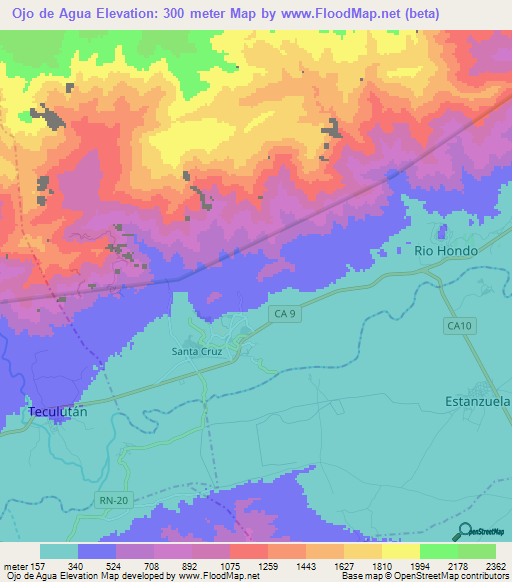 Ojo de Agua,Guatemala Elevation Map