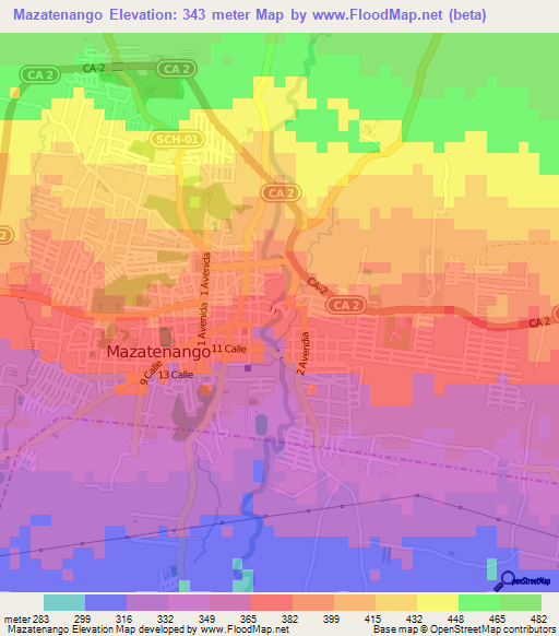 Mazatenango,Guatemala Elevation Map