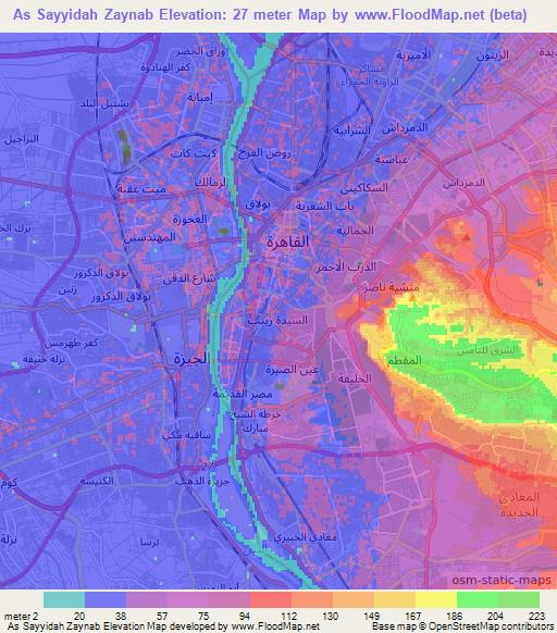 Elevation of As Sayyidah Zaynab,Egypt Elevation Map, Topography, Contour