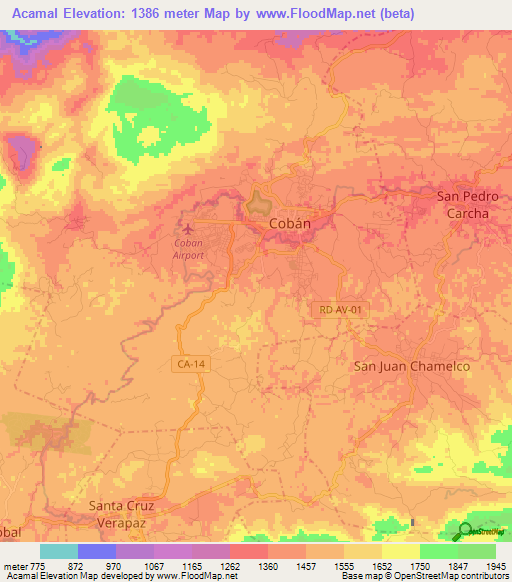 Acamal,Guatemala Elevation Map