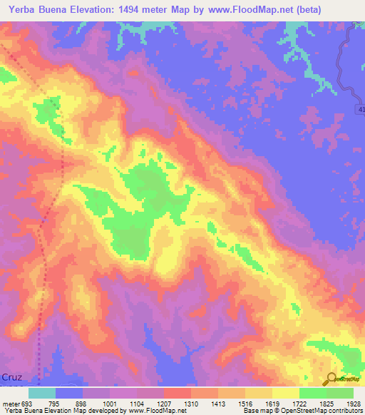 Yerba Buena,Honduras Elevation Map