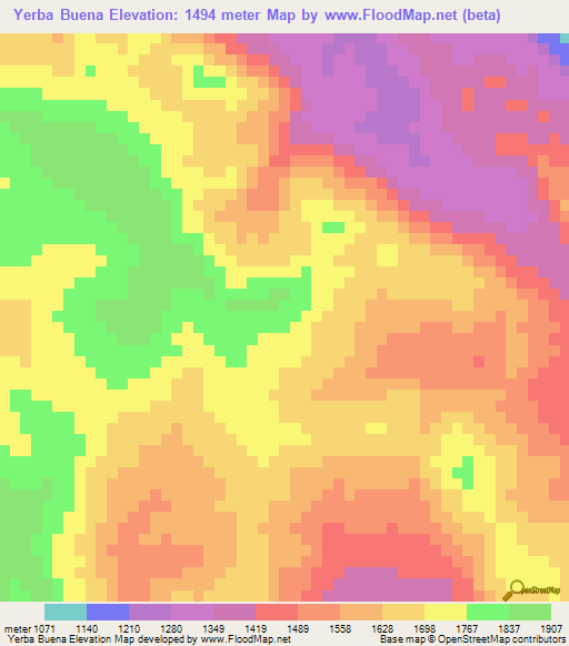 Yerba Buena,Honduras Elevation Map