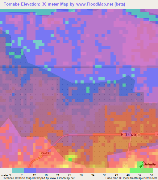 Tornabe,Honduras Elevation Map