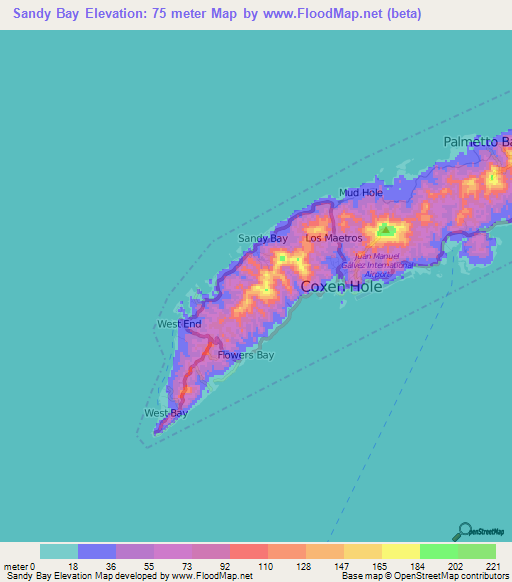 Sandy Bay,Honduras Elevation Map