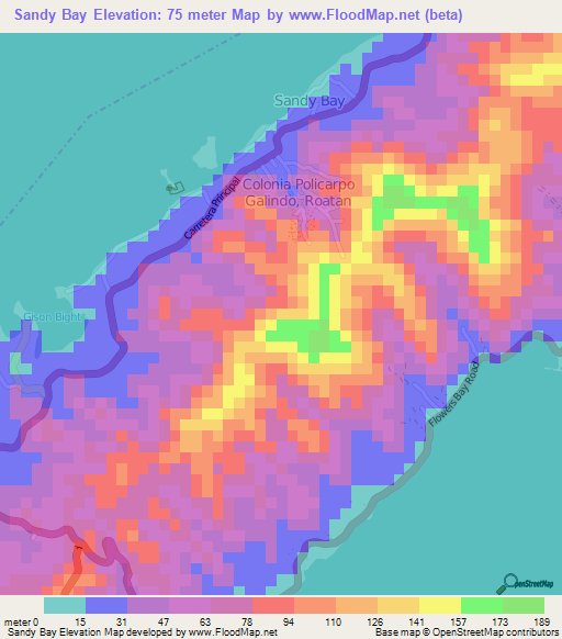 Sandy Bay,Honduras Elevation Map