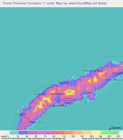 Punta Pimienta,Honduras Elevation Map