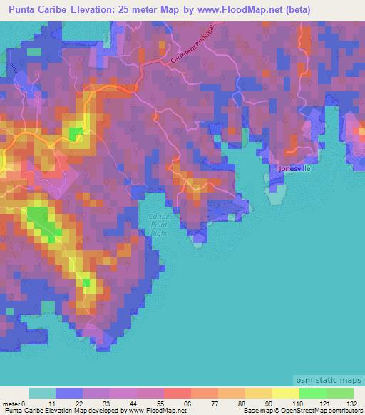 Punta Caribe,Honduras Elevation Map