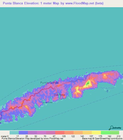 Punta Blanca,Honduras Elevation Map