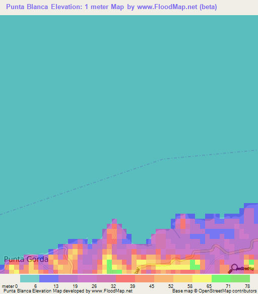 Punta Blanca,Honduras Elevation Map