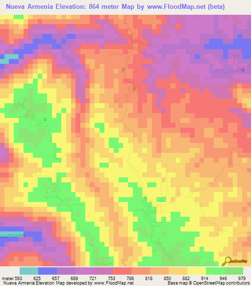 Nueva Armenia,Honduras Elevation Map