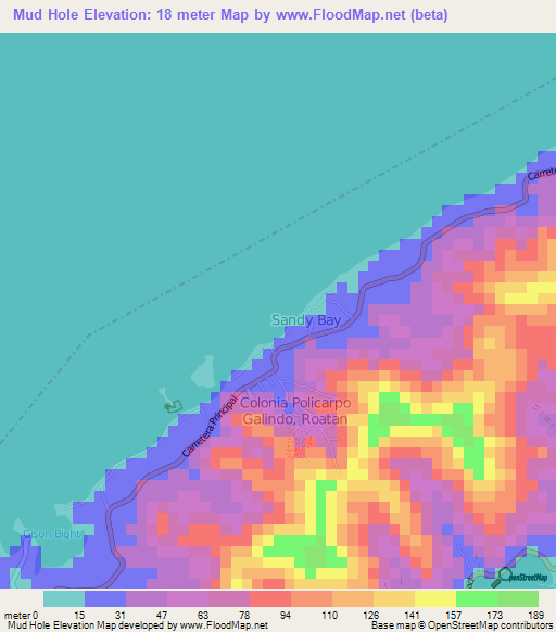 Mud Hole,Honduras Elevation Map