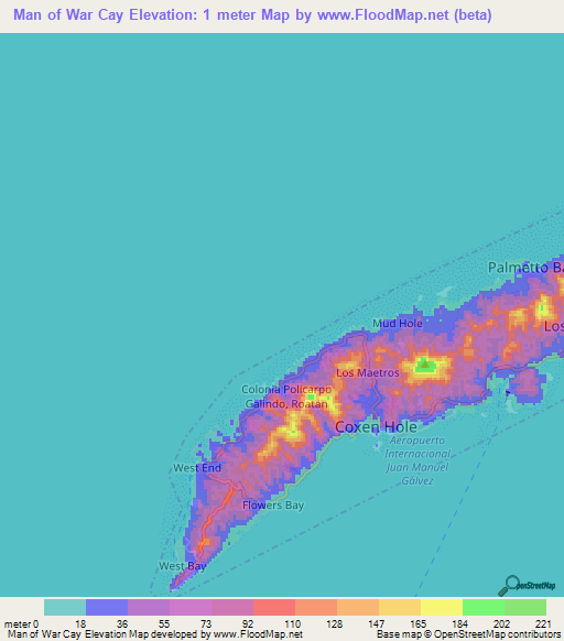 Man of War Cay,Honduras Elevation Map