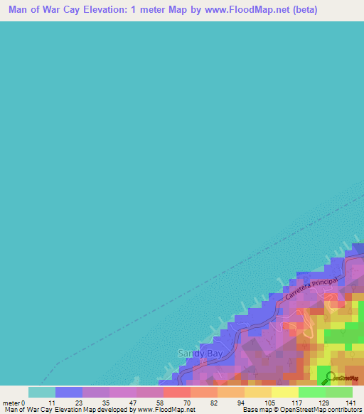 Man of War Cay,Honduras Elevation Map