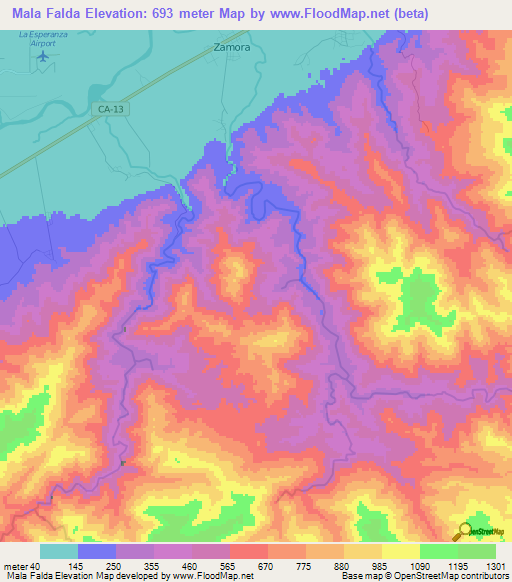 Mala Falda,Honduras Elevation Map