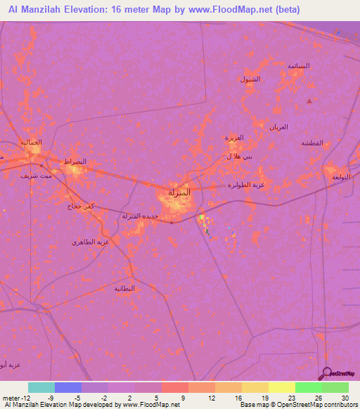 Al Manzilah,Egypt Elevation Map