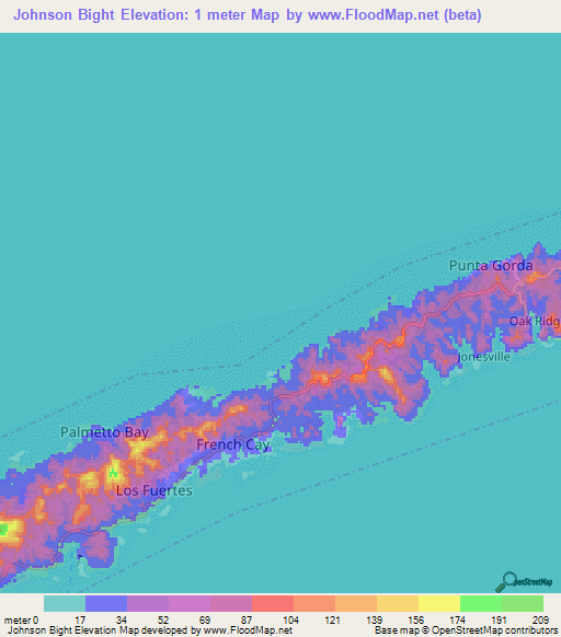 Johnson Bight,Honduras Elevation Map